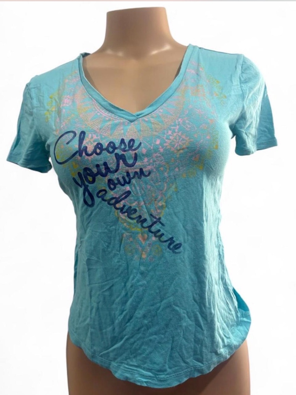 Green Apple Teal V-Neck 'Choose Your Own Adventure' Graphic Tee
